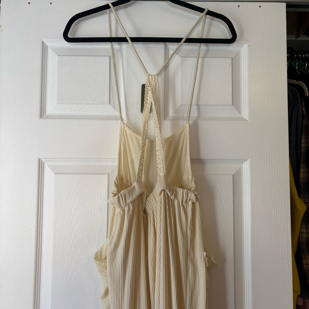 Free People Cream Boho Open Back Wide Sleeve Jumpsuit Romper Size M - Picture 8 of 10